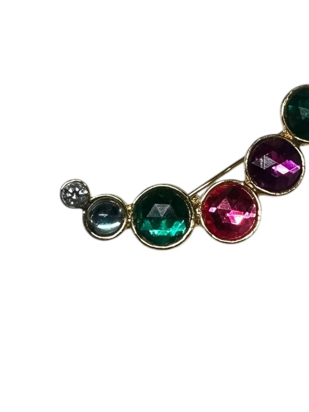 Vintage Gold Metal Rainbow Jewel Caterpillar Brooch / 80s 90s Retro Fairy Goth